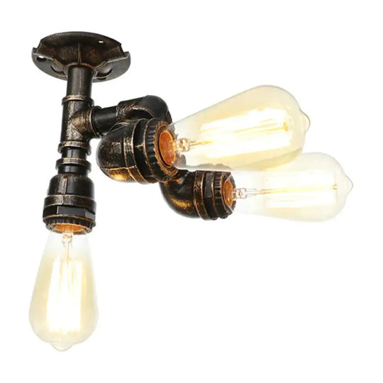 Vintage Water Pipe Metal Semi Flush Mount Ceiling Light Fixture - Antique Brass/Silver/Bronze 3/4