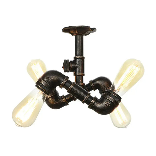 Vintage Water Pipe Metal Semi Flush Mount Ceiling Light Fixture - Antique Brass/Silver/Bronze 3/4