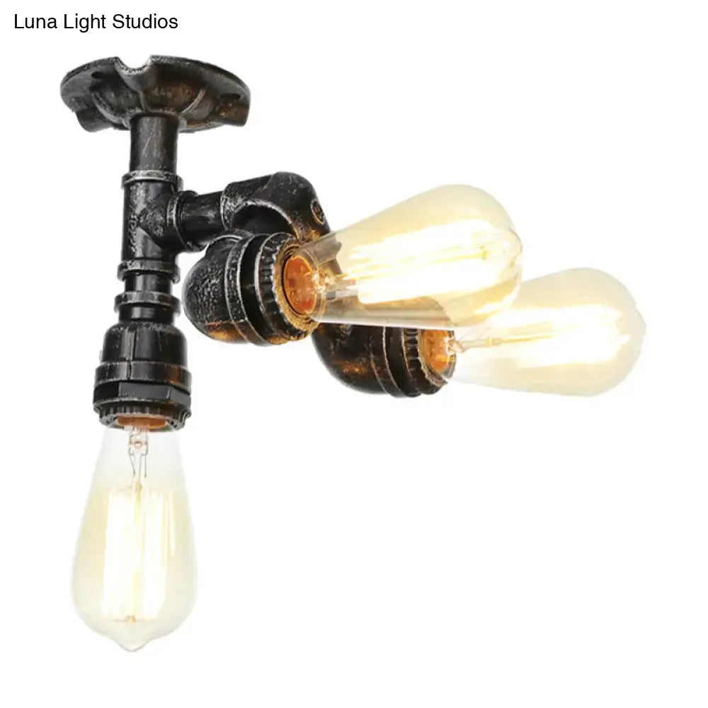 Vintage Water Pipe Metal Semi Flush Mount Ceiling Light Fixture - Antique Brass/Silver/Bronze 3/4