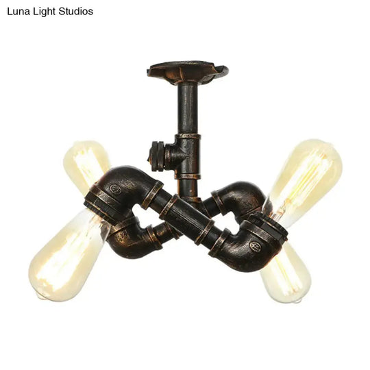 Vintage Water Pipe Metal Semi Flush Mount Ceiling Light Fixture - Antique Brass/Silver/Bronze 3/4