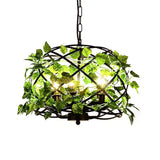 4-Head Plant Pendant Chandelier With Basket/Bowl Iron Cage - Black Ideal For Rural Restaurants / B