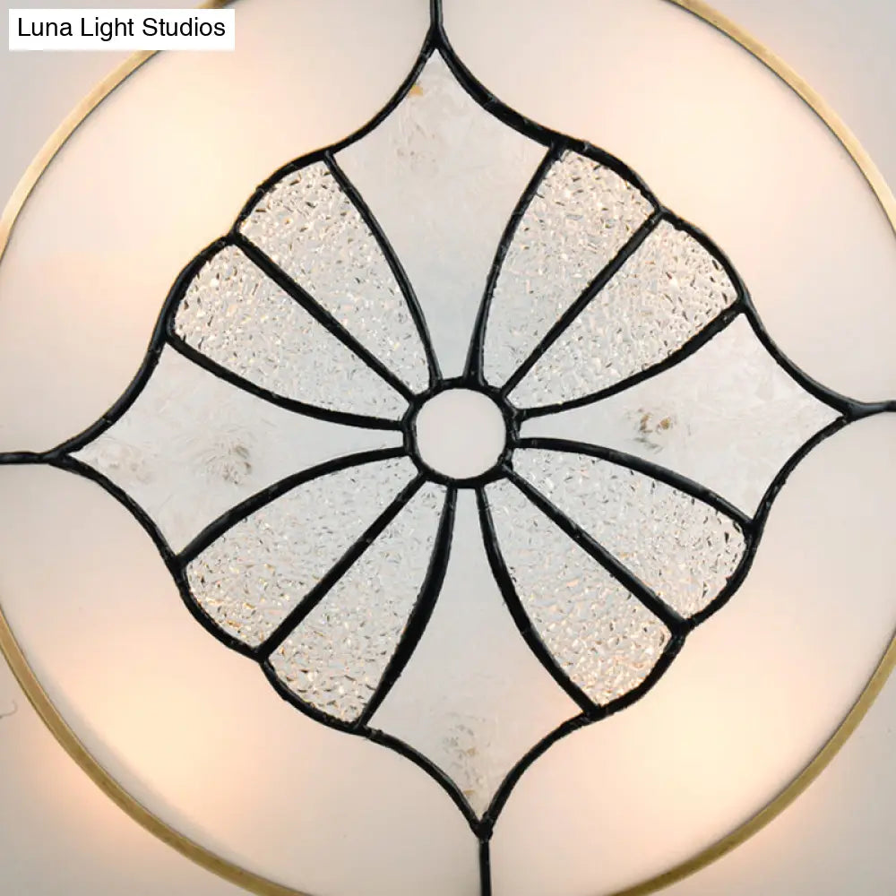 4-Light Colonial Square Opal Glass Flush Mount Gold Kitchen Lighting Fixture