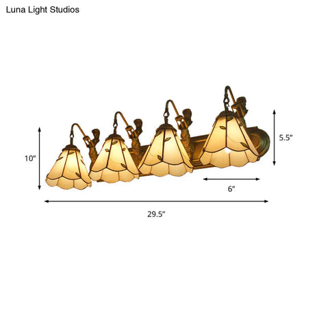 4-Light Tiffany Beige Glass Lily Wall Sconce With Mermaid Decoration