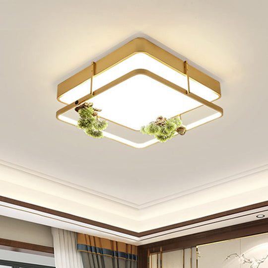 Industrial Black/Gold Led Flush Mount Ceiling Light For Bedroom - 16.5/20.5 Square/Round Metal