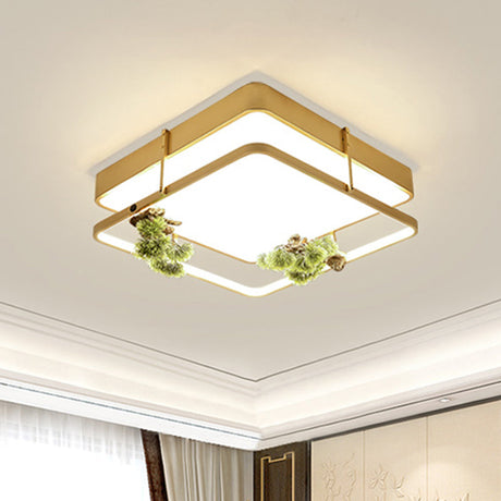 Industrial Black/Gold Led Flush Mount Ceiling Light For Bedroom - 16.5/20.5 Square/Round Metal