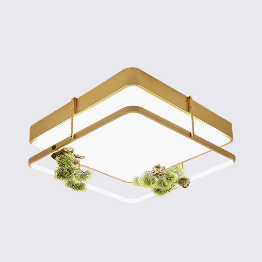 Industrial Black/Gold Led Flush Mount Ceiling Light For Bedroom - 16.5/20.5 Square/Round Metal