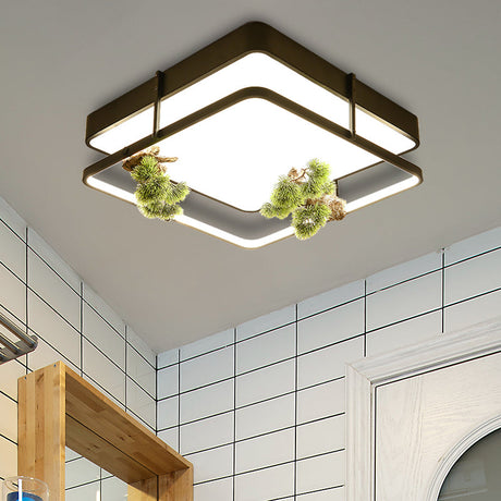 Industrial Black/Gold Led Flush Mount Ceiling Light For Bedroom - 16.5/20.5 Square/Round Metal