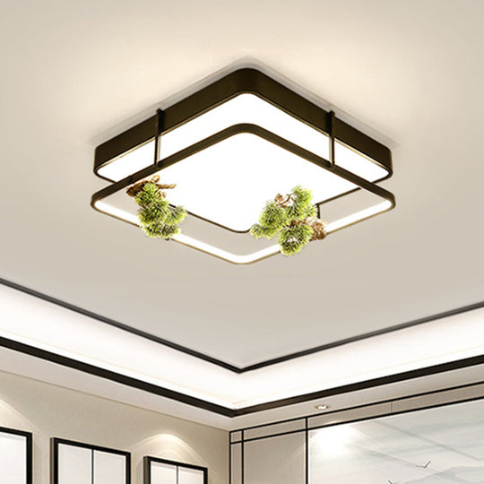 Industrial Black/Gold Led Flush Mount Ceiling Light For Bedroom - 16.5’/20.5’ Square/Round