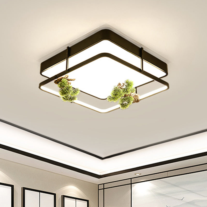 Industrial Black/Gold Led Flush Mount Ceiling Light For Bedroom - 16.5/20.5 Square/Round Metal