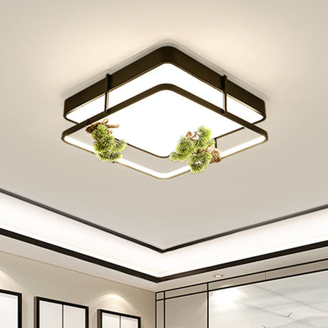 Industrial Black/Gold Led Flush Mount Ceiling Light For Bedroom - 16.5/20.5 Square/Round Metal