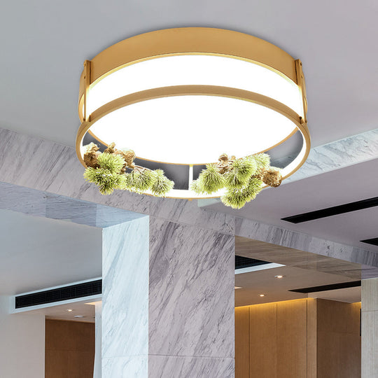 Industrial Black/Gold Led Flush Mount Ceiling Light For Bedroom - 16.5’/20.5’ Square/Round