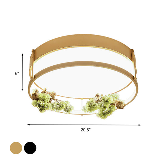 Industrial Black/Gold Led Flush Mount Ceiling Light For Bedroom - 16.5/20.5 Square/Round Metal