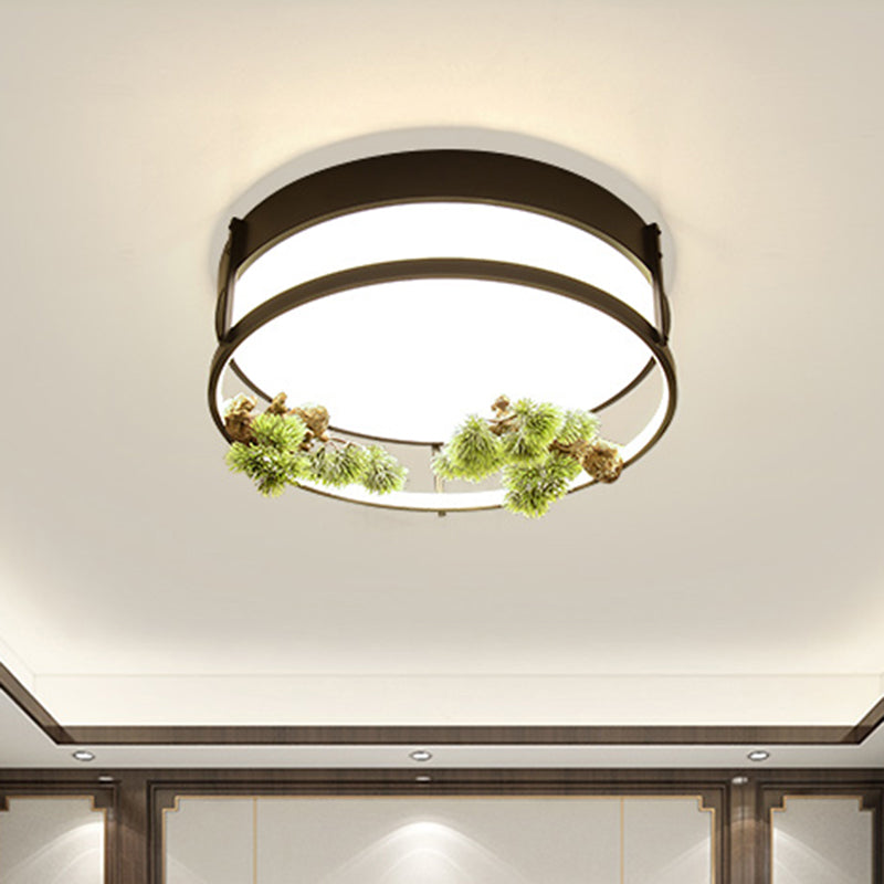 Industrial Black/Gold Led Flush Mount Ceiling Light For Bedroom - 16.5/20.5 Square/Round Metal