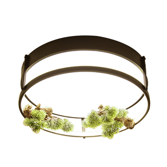 Industrial Black/Gold Led Flush Mount Ceiling Light For Bedroom - 16.5’/20.5’ Square/Round