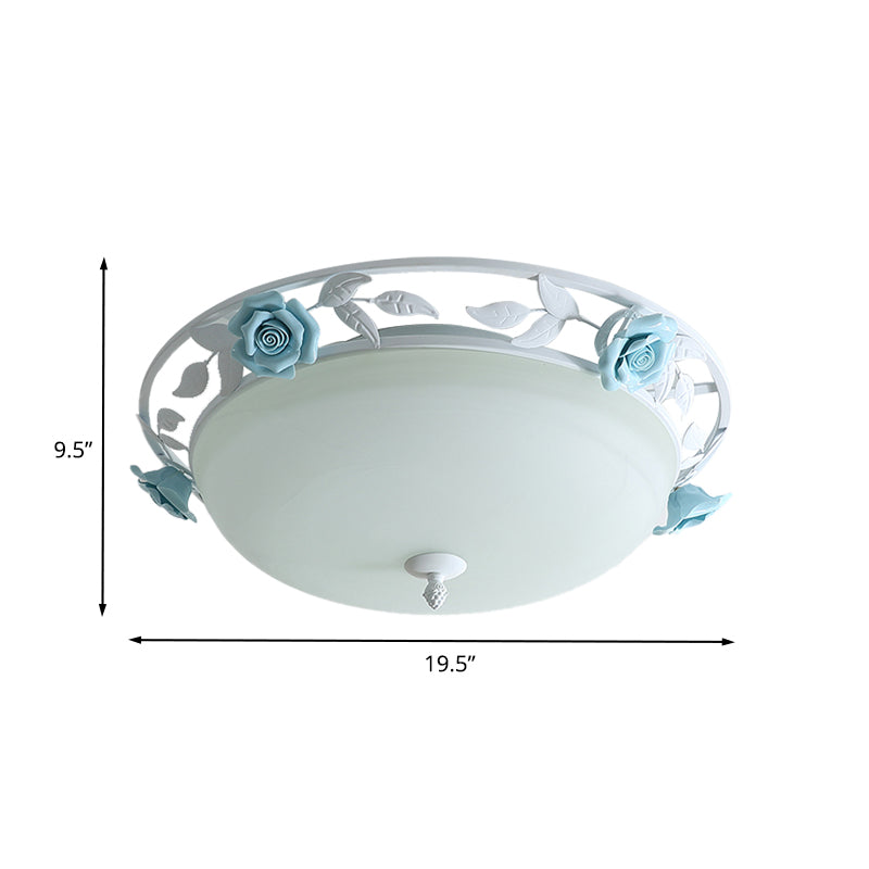 Countryside Metal Led White Flush Mount Light Fixture - 16’/19.5’ Width Dome Ceiling Lighting