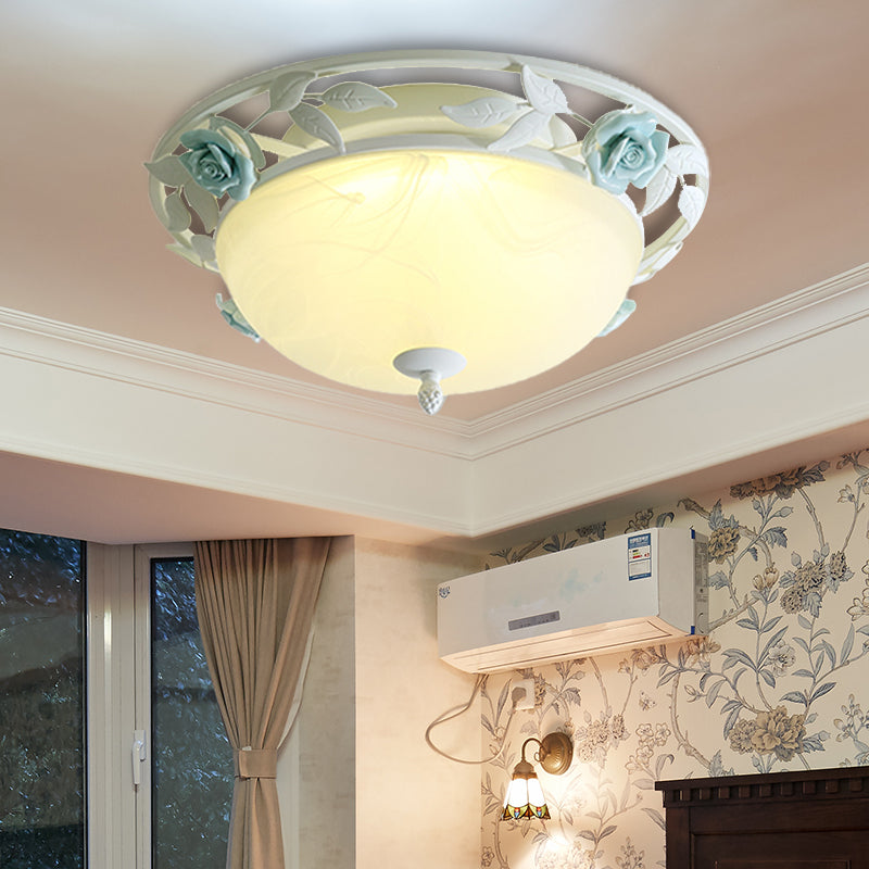 Countryside Metal Led White Flush Mount Light Fixture - 16’/19.5’ Width Dome Ceiling Lighting