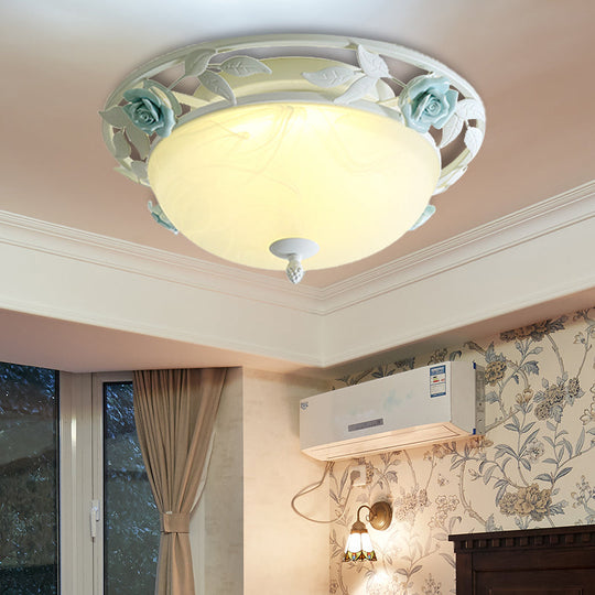 Countryside Metal Led White Flush Mount Light Fixture - 16/19.5 Width Dome Ceiling Lighting For