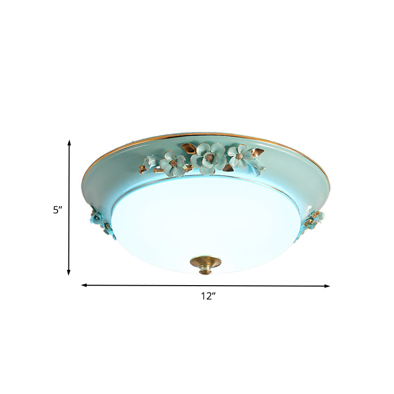 Countryside Metal Dome Led Flush Mount Ceiling Light Fixture For Bedroom - White Multiple Sizes
