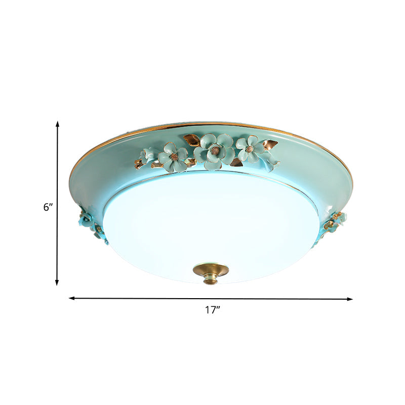 Countryside Metal Dome Led Flush Mount Ceiling Light Fixture For Bedroom - White Multiple Sizes
