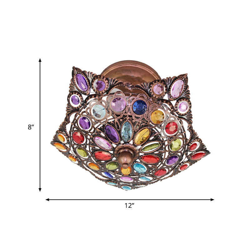 Hollow Traditional Brass Flush Mount Ceiling Fixture - Metal 3 - Headed Living Room Lighting