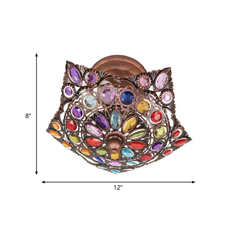 Hollow Traditional Brass Flush Mount Ceiling Fixture - Metal 3-Headed Living Room Lighting