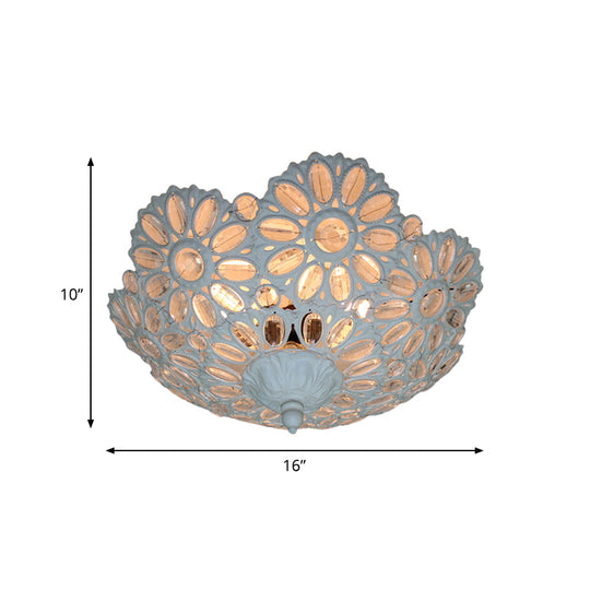 Art Deco Metal Bowl Flush Mount Ceiling Lamp With 3 Lights - White Ideal For Living Room