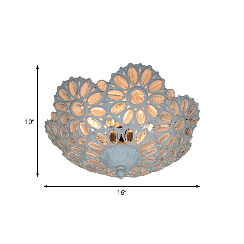 Art Deco Metal Bowl Flush Mount Ceiling Lamp With 3 Lights - White Ideal For Living Room