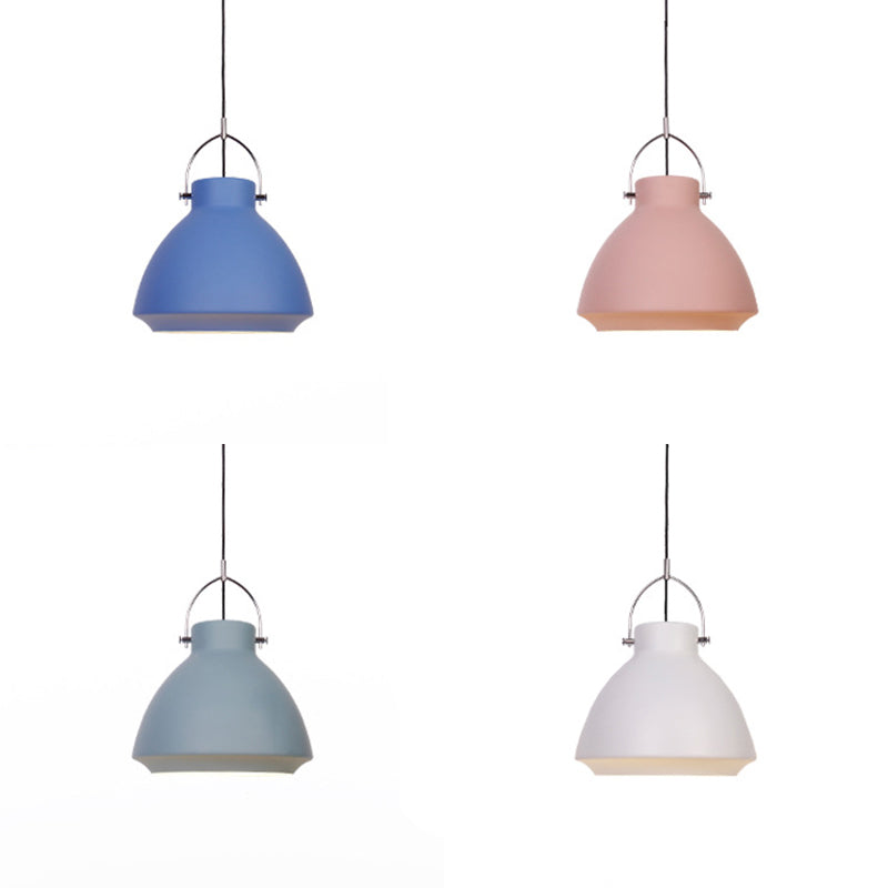 Macaron Dome Suspended Pendant Light - 10/14 Metallic Fixture With Handle Black/Blue For Dining