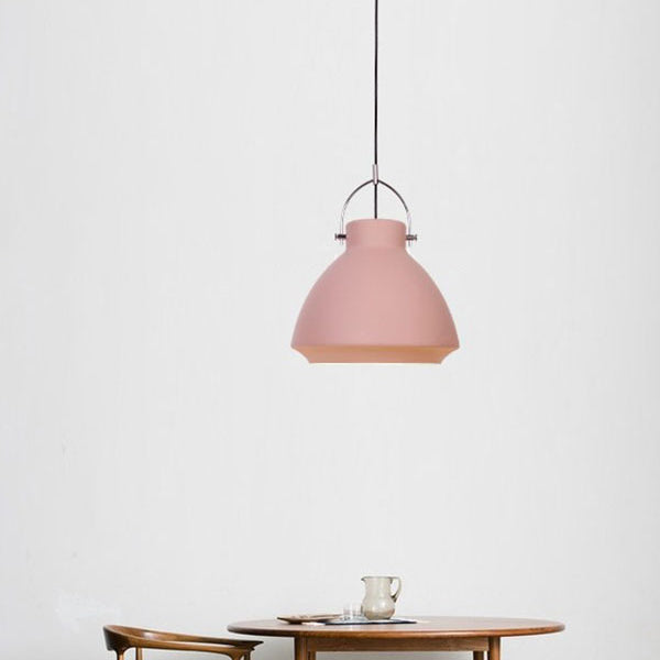 Macaron Dome Suspended Pendant Light - 10/14 Metallic Fixture With Handle Black/Blue For Dining