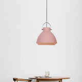 Dome Suspended Macaron Style Pendant Light - 10’/14’ Metallic Fixture With Handle In Black/Blue