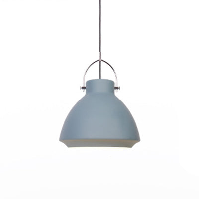 Macaron Dome Suspended Pendant Light - 10/14 Metallic Fixture With Handle Black/Blue For Dining