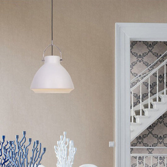 Dome Suspended Macaron Style Pendant Light - 10’/14’ Metallic Fixture With Handle In Black/Blue