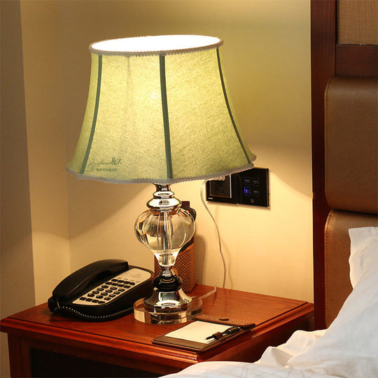 Grey Modern Flare Table Lamp For Living Room- Fabric Wide Base Small Desk Light