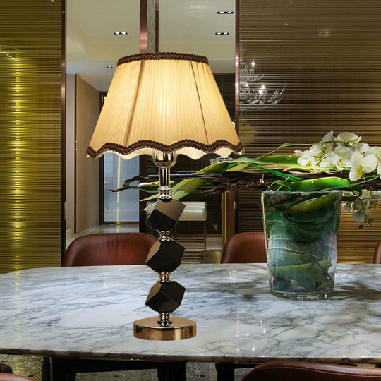 Contemporary Light Brown Scalloped Nightstand Lamp With Crystal Block Detailing