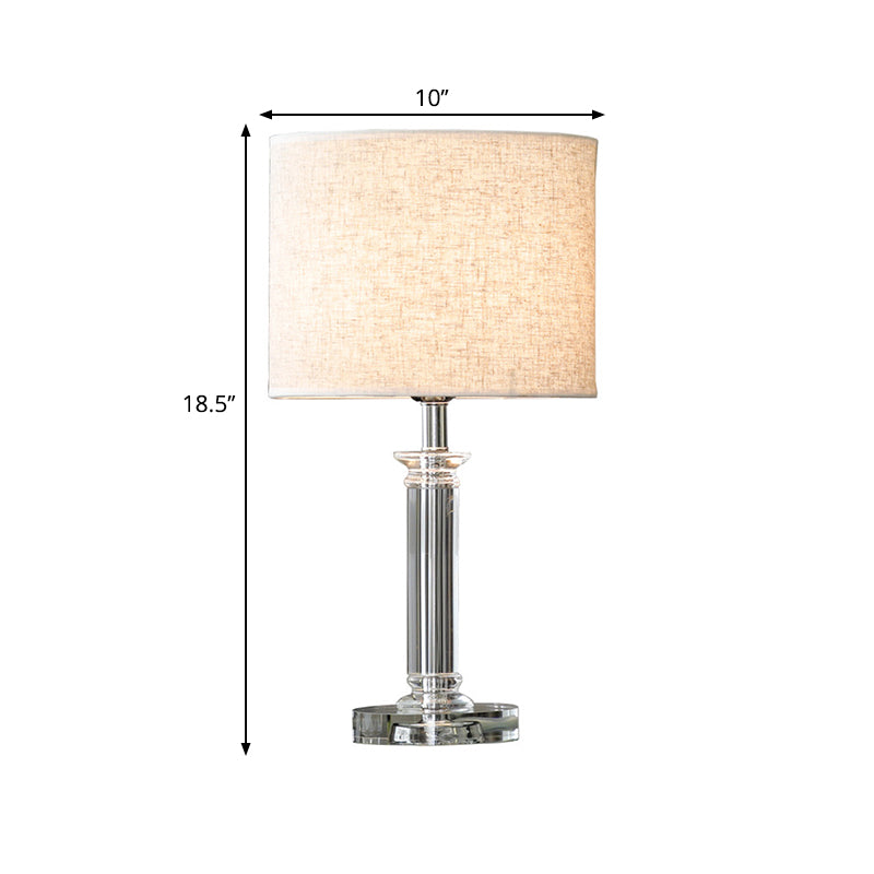 Modern Clear Crystal Drum Nightstand Lamp - 1-Light White Table Light For Living Room