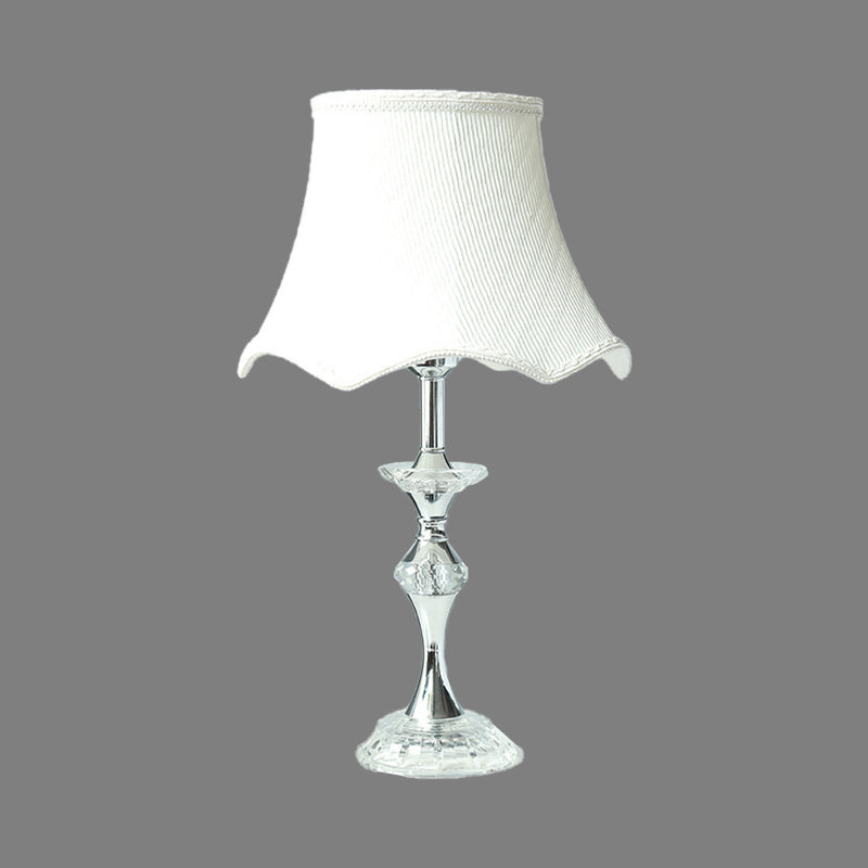 Modern White Desk Lamp With Bell Fabric Shade - Small Table Light For Dining Room