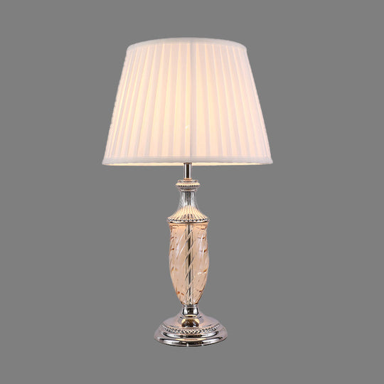 Modern Beige Nightstand Lamp - Contemporary 1 Head Task Light With Tapered Drum Shade