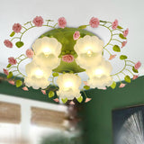 Romantic Green Floral Ceiling Light Fixture With 1/3/5 Metal Heads For Living Room Flush Mount 5 /