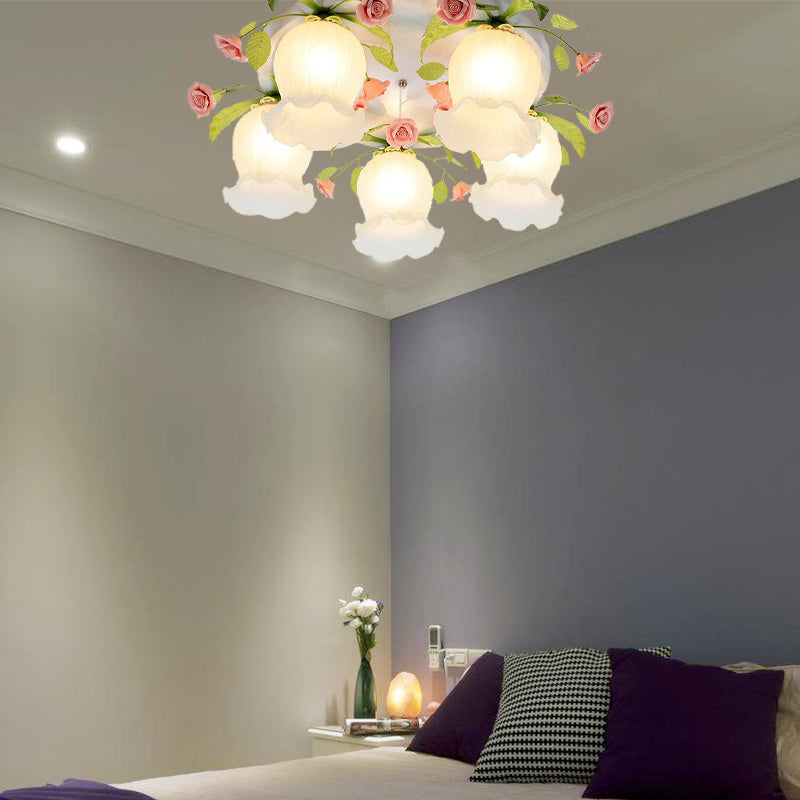 Scalloped Metal White Ceiling Light: 3/5 Lights Flush Mount Fixture For Living Room 5 /