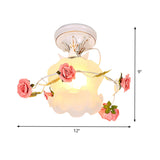 Countryside Bloom 1-Light Metal Ceiling Flush Mount In White For Foyer