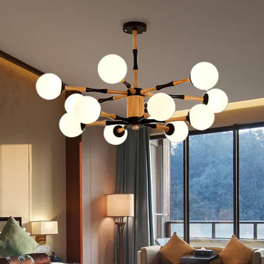 Contemporary Wooden Sputnik Chandelier - 6/8/12 Lights Hanging Pendant Lamp For Bedroom