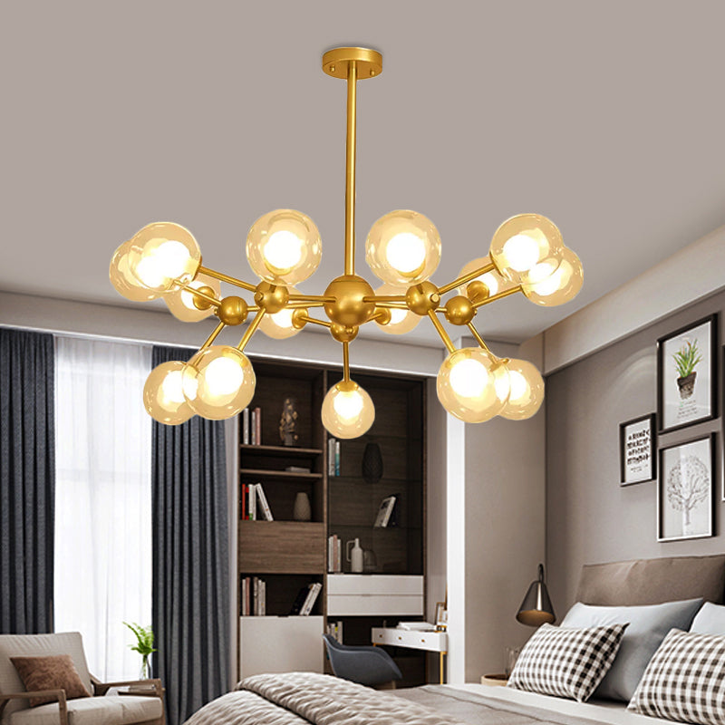 Modern Clear Glass Bubble Chandelier With Starburst Design - 9/12/15 Lights Black/Gold