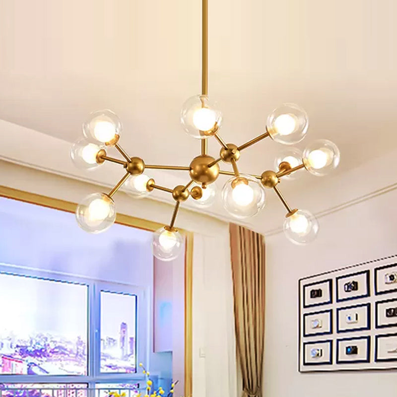 Modern Clear Glass Bubble Chandelier With Starburst Design - 9/12/15 Lights Black/Gold