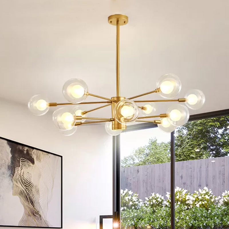 Gold Radial Design Chandelier: Modernist Glass Globe Light Fixture 10/12/16 Lights