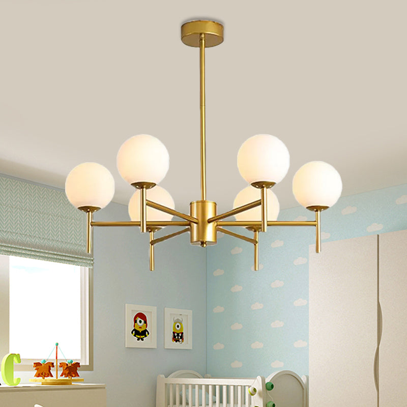 Lustre Globe Contemporain Noir/Or avec Design Radial - 6/8/9 Lumières, Lampe à Suspension en Verre de Lait