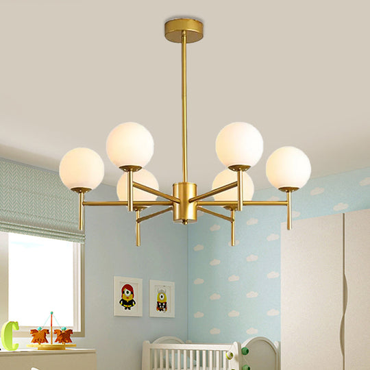 Lustre Globe Contemporain Noir/Or avec Design Radial - 6/8/9 Lumières, Lampe à Suspension en Verre de Lait