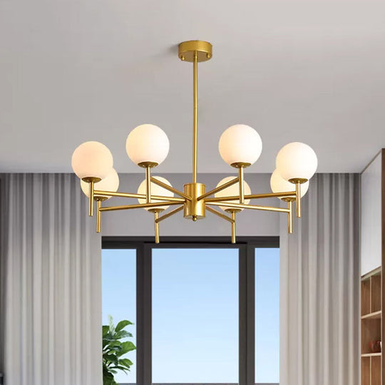Lustre Globe Contemporain Noir/Or avec Design Radial - 6/8/9 Lumières, Lampe à Suspension en Verre de Lait