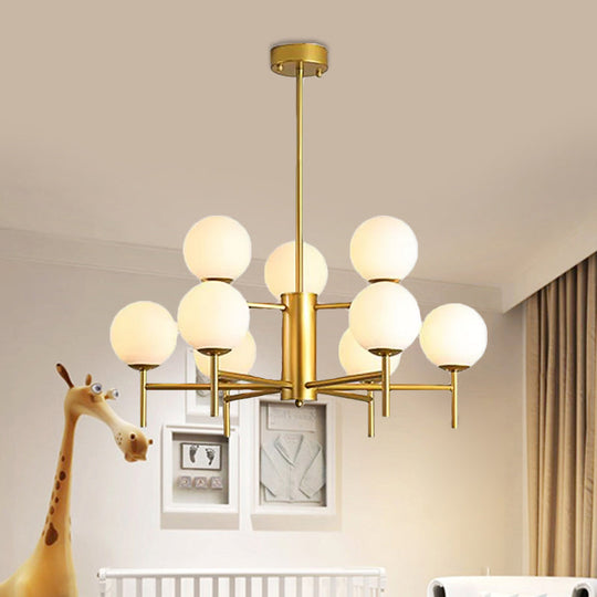 Lustre Globe Contemporain Noir/Or avec Design Radial - 6/8/9 Lumières, Lampe à Suspension en Verre de Lait