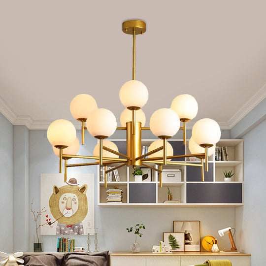 Lustre Globe Contemporain Noir/Or avec Design Radial - 6/8/9 Lumières, Lampe à Suspension en Verre de Lait