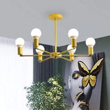 Gold Radial Chandelier With Bare Bulb - Modern 3/4/6 Ceiling Lights For Bedroom